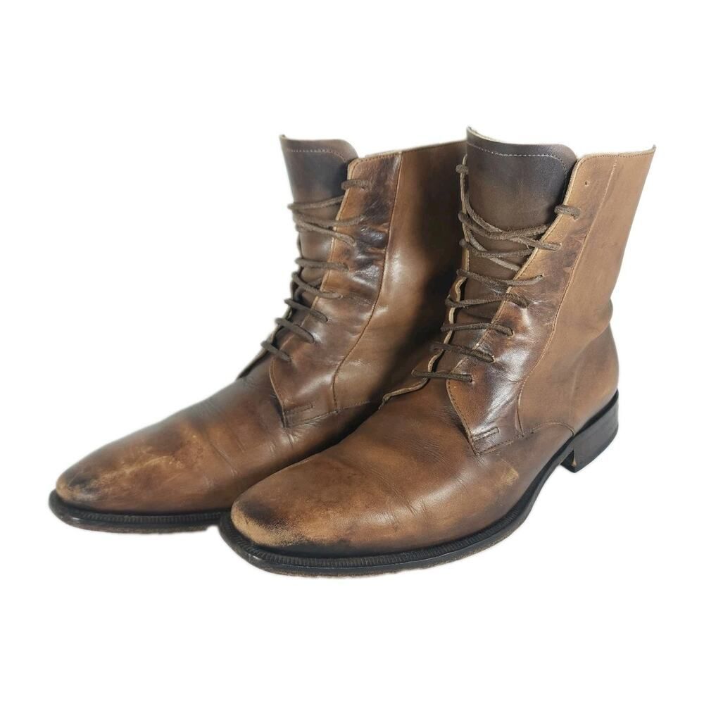 Wall+Water Men's US 8,5 Brown Distressed Leather Lace-Up Ankle Boots